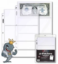 BCW Pro 3-Pocket Currency Page 20ct Pack FREE SHIP