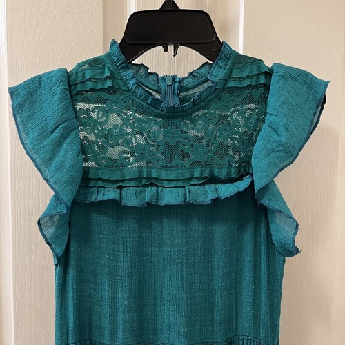 Joyfolie Mia Joy Caroline Maxi Dress Ocean Green Tiered Ruffle Lace Girls SZ 10 - Picture 7 of 16