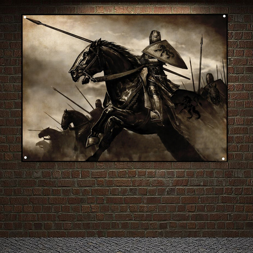 Medieval Armor Warrior Wall Art Posters Knights Templar Crusader Banners Flags