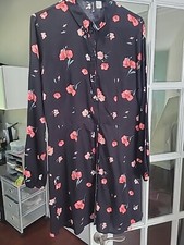 Divided Black Floral Shirt Dress Knee Length Sz 12