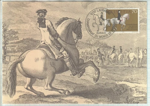 SWITZERLAND 1982 DRESSAGE RIDING HORSES HORSE CARTE FIRST DAY CANCL MAXIMUM CARD