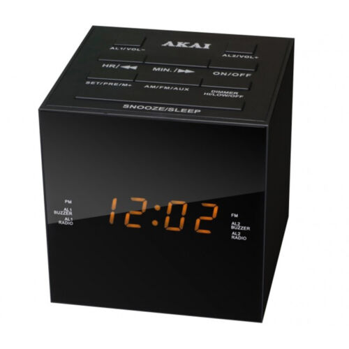 Akai Cube Alarm Clock Radio AM/FM LED Dimmer Speakers USB Charging Port Black - Picture 1 of 3