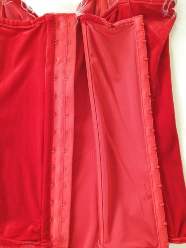 Shirley of Hollywood Plus Size 38 Strapless Red Velvet Bustier Basque Corset - Picture 8 of 18