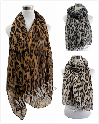 Damen Frauen Vintage klassisch Leopardenmuster Tiermotiv Schal Stola Kette Stola