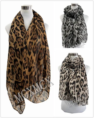 Women Ladies Vintage Classic Leopard Pattern Animal Print Scarf Shawl Warp Stole