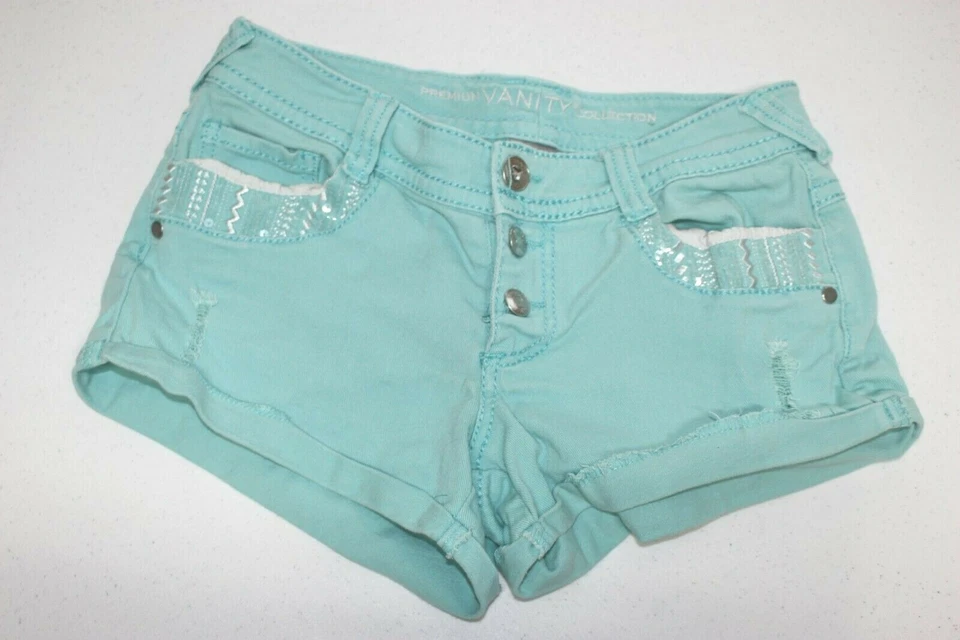 Pantalones Cortos Vanity Colección Premium Talla 27x3 Aqua/Verde azulado Botones Puños Bolsillos con Solapa Foto 3 de 4