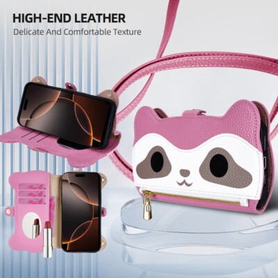 Leather Raccoon Wallet Phone Case For Xiaomi 17 15 14 13 11T Redmi Note 15 14 13