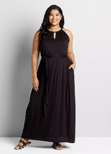 Lane Bryant Halter Neck Knit Maxi Dress with Pockets Black Plus Size 18/20 NWT 