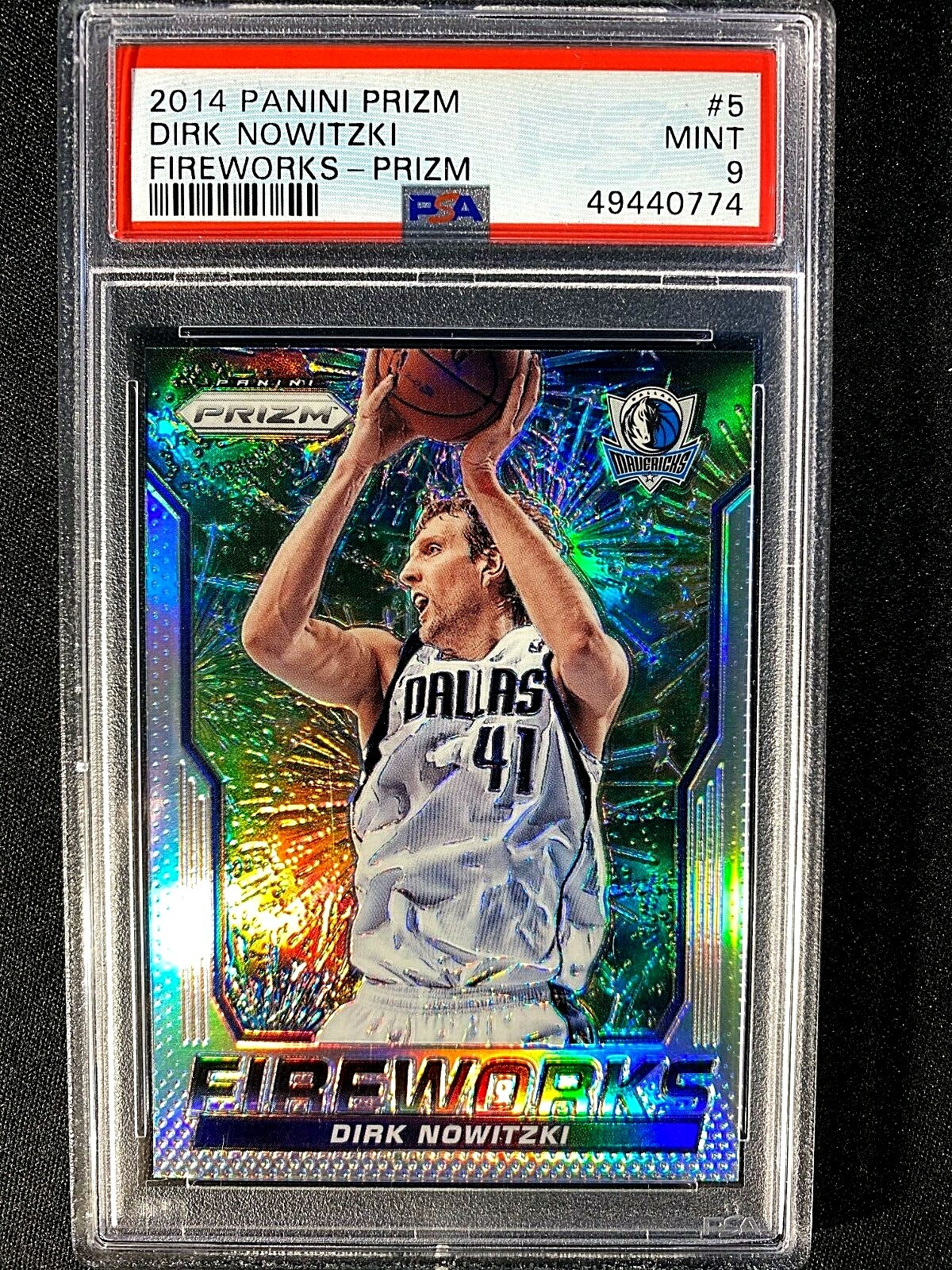 2014 PANINI PRIZM DIRK NOWITZKI FIREWORKS SILVER PRIZM #5 PSA 9 MINT G1376
