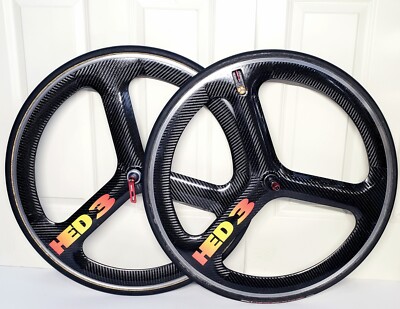 HED TriSpoke Vtg Carbon Wheels Front Rear Carbon Fiber TT Triathlon  Wheelset