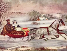 Currier and Ives Horses Sleigh Winter
