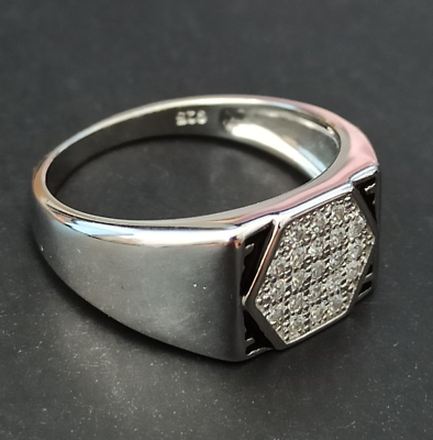 Men's Signet Ring 925 Silver Retro Crystal Enamel Geometric 11.25