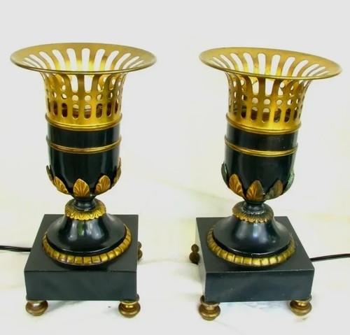 EMPIRE TOLE FLOWER LAMPS  ANTIQUE  SPECTACULAR c.1920'S - Picture 3 of 9