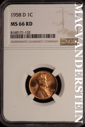 1958-D Lincoln Wheat Cent - NGC MS 66 RD - Brilliant Uncirculated  #SLE121