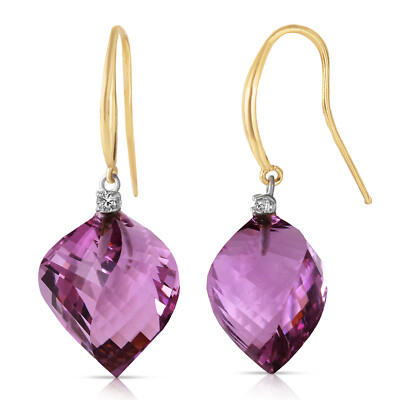 14K. MASSIVE GOLD FISCH HAKEN OHRRINGE MIT DIAMANTEN & GEDREHTEN BRIOLETTE AMETHYSTEN