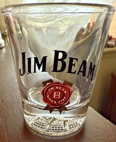 LOT of 6 Jim Beam Round Heavy Glass Shot Glasses 2.5” Tall FREE SHIPPING!