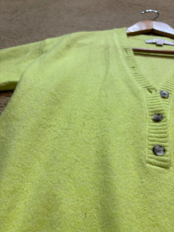 LOFT Neon Yellow-Green Fluorescent Soft Henley Sweater Relaxed Cozy Oversized S - Image 3 of 4