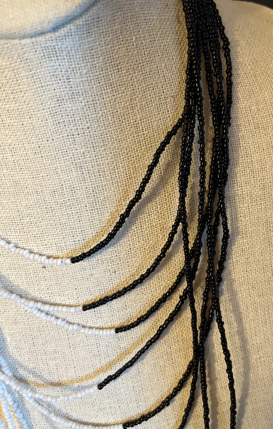 Multi Strand Layer Black White Tiny Beads 24 Neck… - image 3