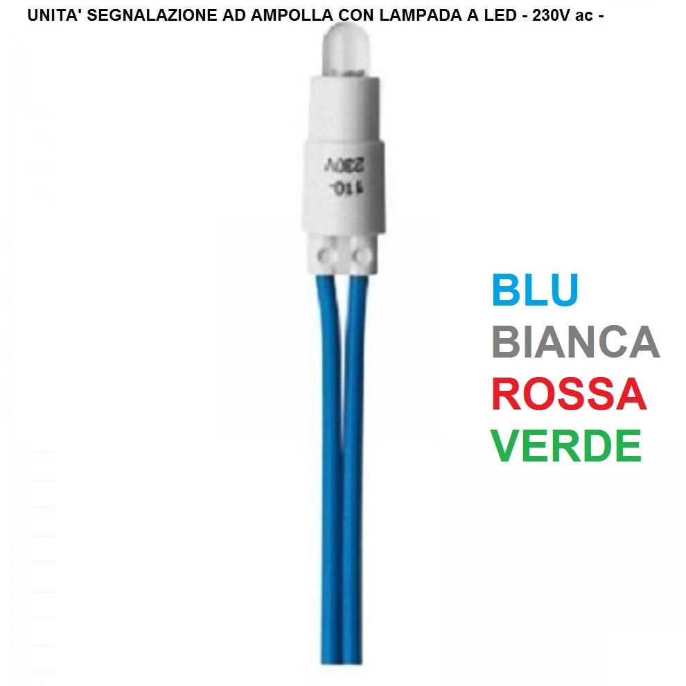 5 Spie LED Da Incasso IP66 – 6 Mm, Metalliche, Impermeabili – Colori: Rosso, Verde, Giallo, Blu, Bianco – 220V Con Cavo