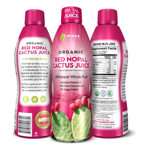 Jugo de pera espinosa de cactus nopal rojo hierba para soporte articular - orgánico, 32 oz - Imagen 3 de 5