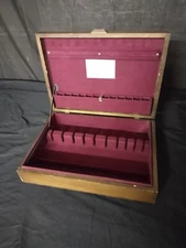 Vintage Naken's Wood Flatware Silverware Storage Chest Box Anti Tarnish Chest