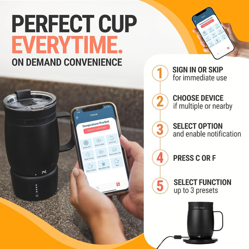 Heated Coffee Mug 14Oz Temperature Controlled Smart Cup Black - Picture 2 of 12