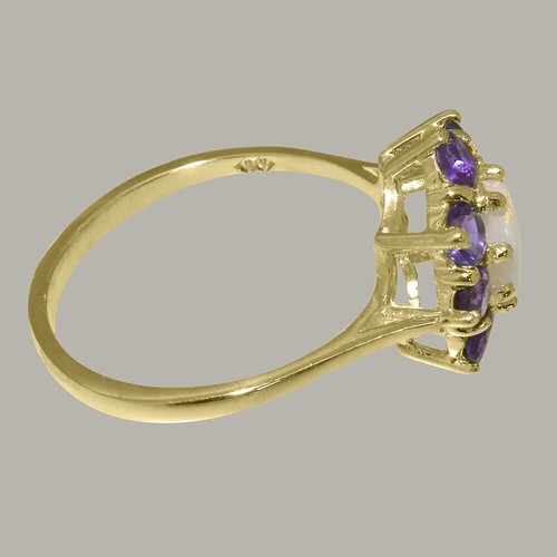 14k Yellow Gold Natural Opal & Amethyst Womens Cluster Ring - Sizes 4 to 12 - Picture 3 of 4