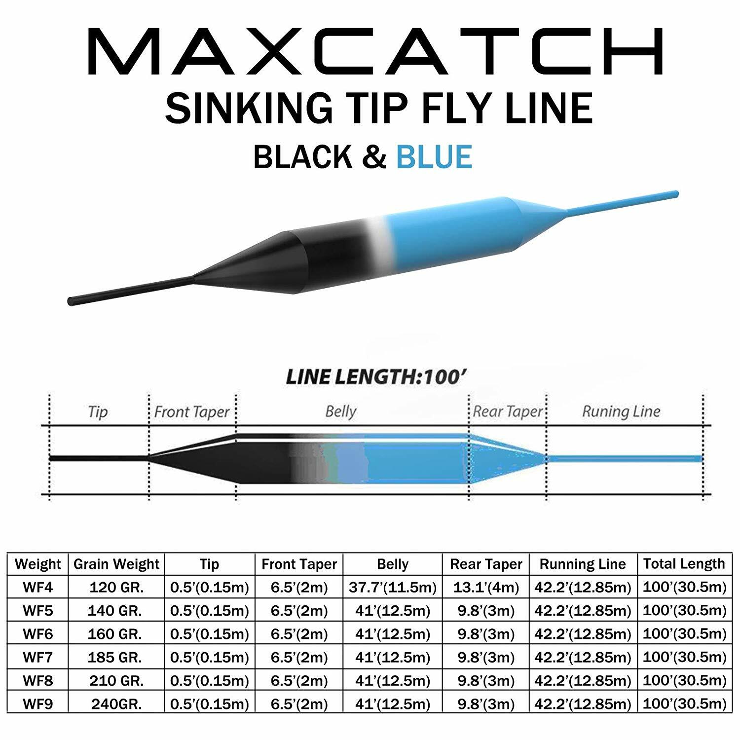 Maxcatch Sinking Tip Fly Fishing Line,Weight Forward Fly Line, 6ips, 5