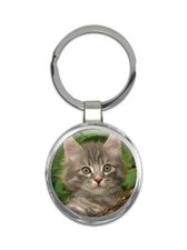 Cat : Gift Round Keychain Cute Animal Kitten Funny Friend