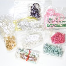 Vintage Simulated Pearl Beads Pre-Strung Assorted Sizes Colors Shapes Loose Mix