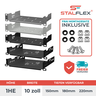 10'' RACK Fachboden fest 1U 150 mm Schwarz Grau fuer Serverschrank
