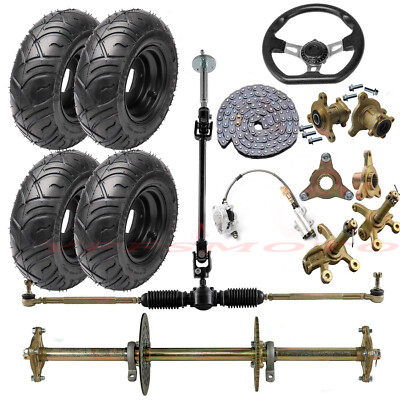 32'' Rear Axle Kit 8'' 10 Tires Brake Caliper Tie Rod for Go Kart Golf Cart Quad