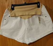 NWT A:Glow Maternity sz 16 White Full Belly Band Boyfriend Shorts -1223