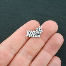 8 Cat Person Charms Antique Silver Tone - SC4353