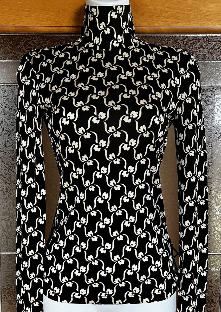 TORY BURCH SILK JERSEY TURTLENECK BLACK IVORY STENCIL FLORAL SIZE SP  Retail:$298 | eBay