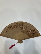 Vintage Chinese Hand Fan with Crane Design Folding with Box Collectible Decor