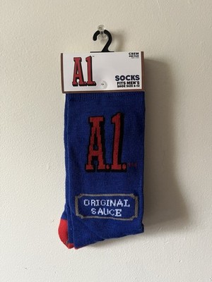 A1 Steak Sauce Men's Crew Socks Size 6-12 Navy Blue Unisex Odd Sox