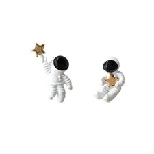 Creative Cartoon Asymmetrical Astronaut Blue Planet Stud Earrings for Women - 03