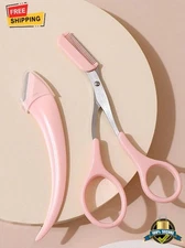 2pcs Eyebrow Trimmer Set - Razor & Scissors with Comb for Men & Women Grooming