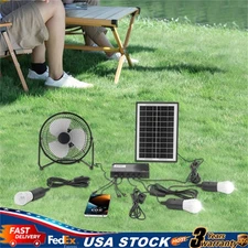 Solar Lighting & Fan Kit with 3 Bulbs USB Charging for Home Outdoor Camping
