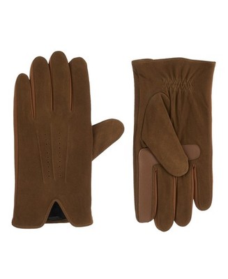 Isotoner Signature Mens Suede 3 Draw Touchscreen Gloves Brown Cognac Large