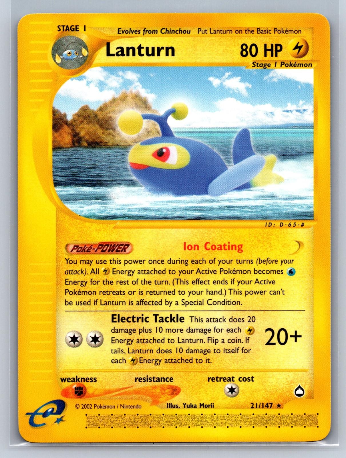 Lanturn 21/147 Rare Aquapolis Pokemon Near Mint Yuka Morii