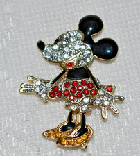 Vintage Disney Minnie Mouse Gold Tone Pave Crystals & Enamel Brooch Pin