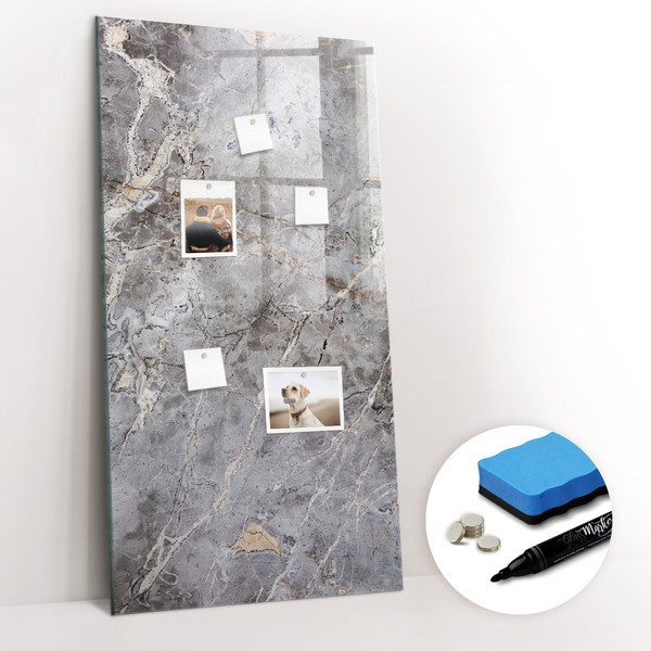 Magnettafel Esg Glas Mit Marker Schwamm Neodym Magneten Dunkler Marmor 60X120 Cm-image