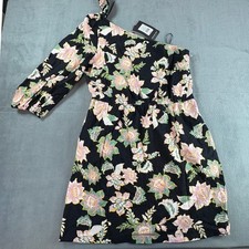 Who What Wear Batik Floral One Shoulder Mini Dress Black Pink Large NWT