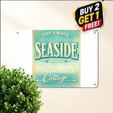 Coastal Beach House Welcome Sign Nautical Summer Cottage Tin Wall Decor