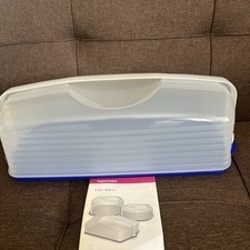 Tupperware NEW Rectangular Cake & Cupcake Carrier- Holds 18 Cupcakes Blue
