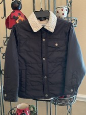 Old Navy Black Quilted and Sherpa Lined Jacket Snap Front Boy's Size 6/7