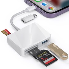 SD Card Reader for iPhone, Memory with USB-C to Lightning White