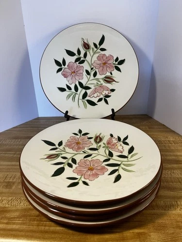Stangl Pottery Wild Rose Hand-Painted Dinner Plates  VTG 10 Inch Set Of 5 MCM